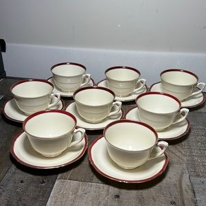 Vtg Epiag Porcelain China Scalloped Edge Gold Trim Cups Saucers Czechoslovakia